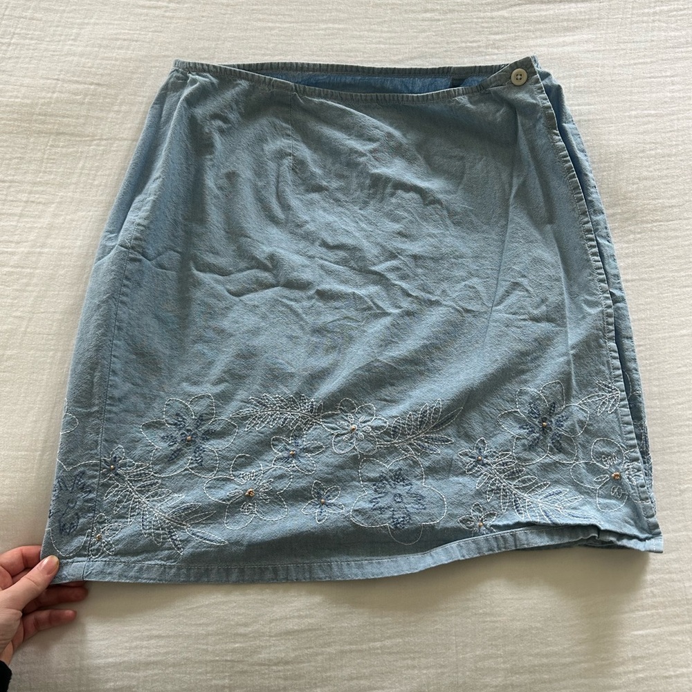Vintage Embroidered Blue Denim Skirt